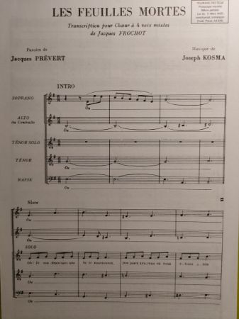 KOSMA/FROCHOT:LES FEUILLES MORTES (AUTUMN LEAVES) SATB